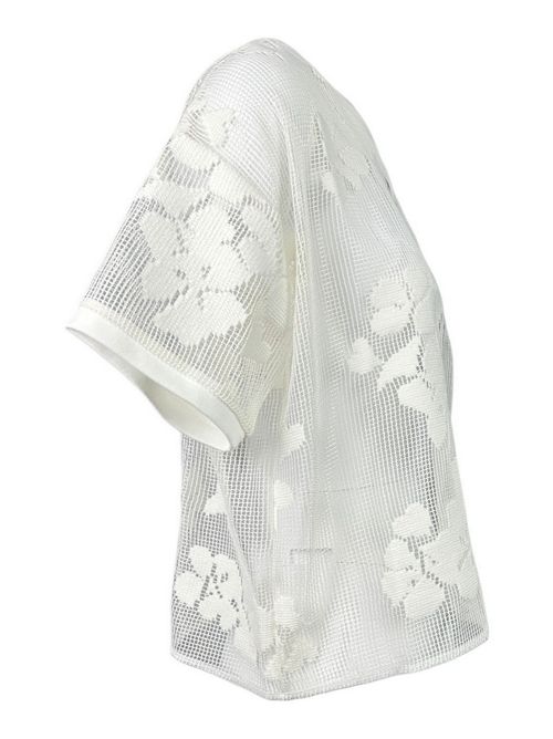 t-shirt donna traforata in pizzo floreale bianco Noumeno Concept | T102-16000BIANCO